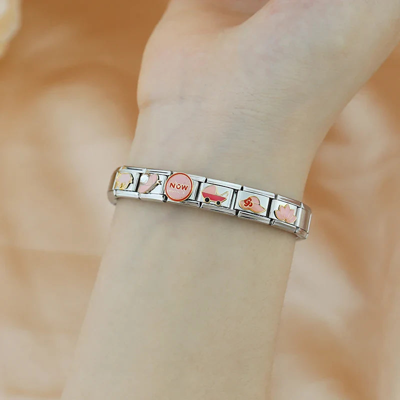Pink Charms: Flower & Butterfly – Italian charm bracelet charm, design 4 of 6, by Charmtastic