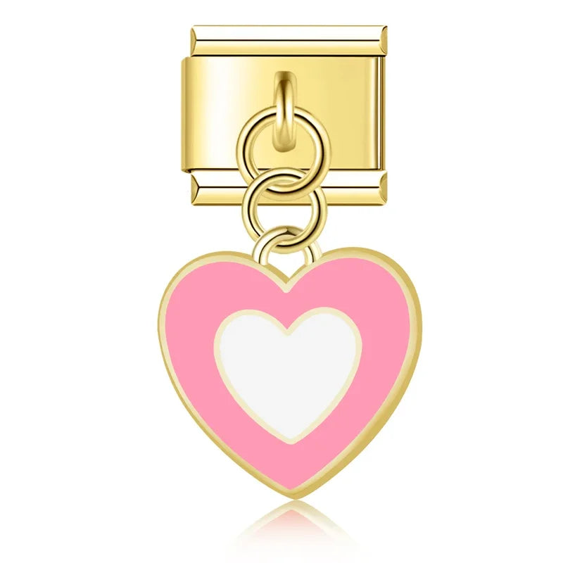 Pink heart gold Italian charm, by Charmtastic