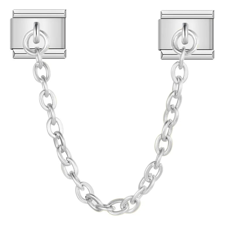 Pink Heart Key Flower Mask silver charms – plain silver safety chain link, Italian charm bracelet accessory by Charmtastic