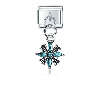 Pink Heart Key Flower Mask silver charms – silver snowflake dangle charm with teal crystals, Italian charm bracelet charm by Charmtastic