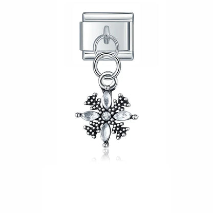 Pink Heart Key Flower Mask silver charms – silver snowflake dangle charm with clear crystals, Italian charm bracelet charm by Charmtastic