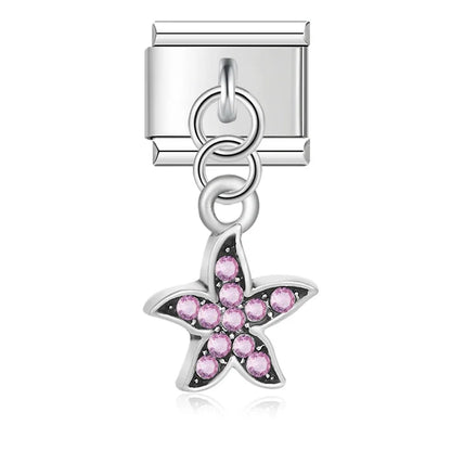 Pink rhinestone starfish dangle Italian charm, by Charmtastic