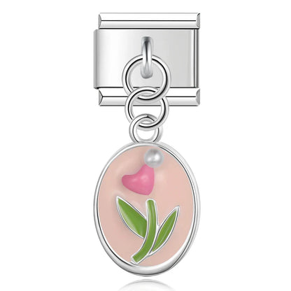 Pink tulip dangle Italian charm, by Charmtastic