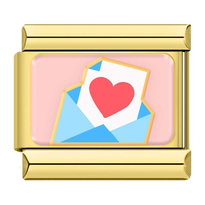 Playful Valentine's Love Italian Charms – blue envelope with heart love letter on pink background enamel charm, Italian charm bracelet charm by Charmtastic