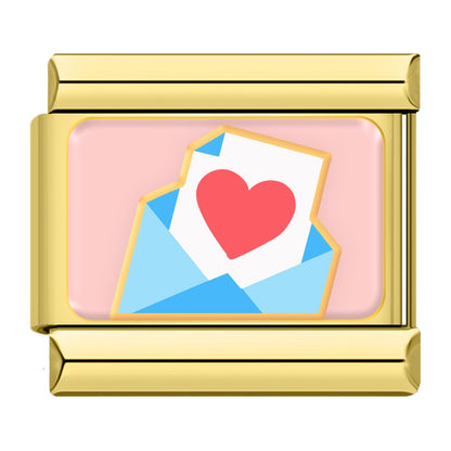 Playful Valentine's Love Italian Charms – blue envelope with heart love letter on pink background enamel charm, Italian charm bracelet charm by Charmtastic