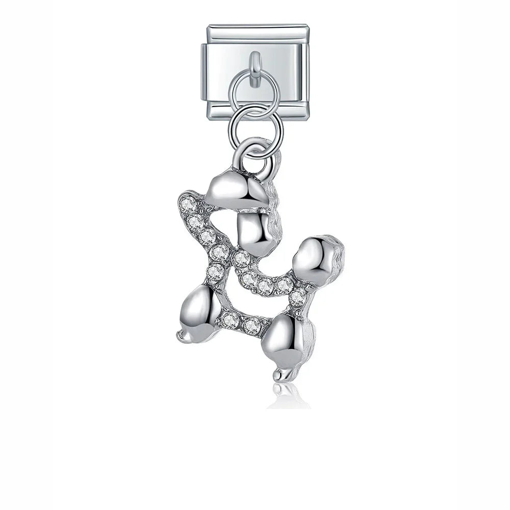 Poodle dog CZ silver Italian charm, by Charmtastic