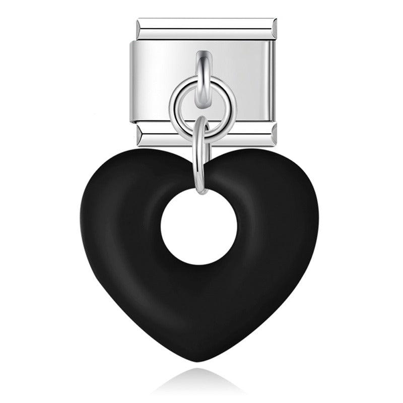 Black puffed hollow heart dangle Italian charm, by Charmtastic