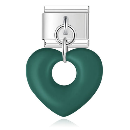 Emerald puffed hollow heart dangle Italian charm, by Charmtastic