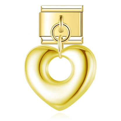 Gold puffed hollow heart dangle Italian charm, by Charmtastic