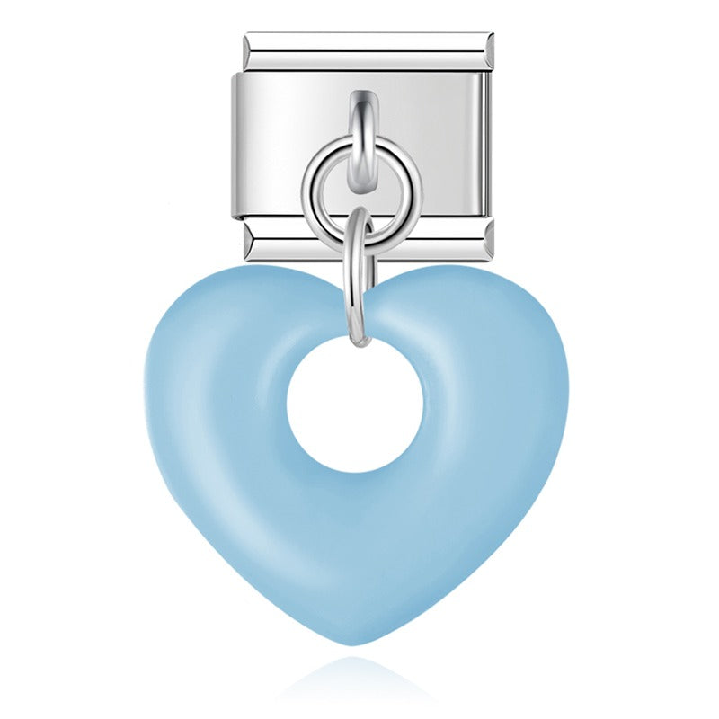 Light blue puffed hollow heart dangle Italian charm, by Charmtastic