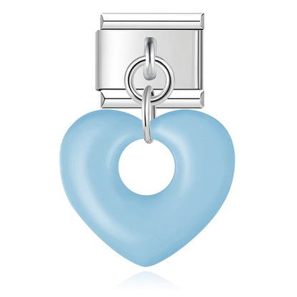 Light blue puffed hollow heart dangle Italian charm, by Charmtastic