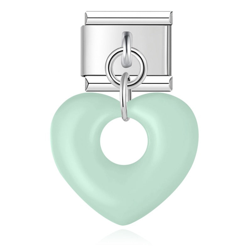 Mint puffed hollow heart dangle Italian charm, by Charmtastic