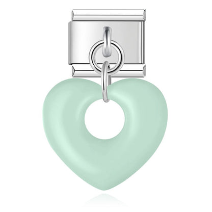 Mint puffed hollow heart dangle Italian charm, by Charmtastic