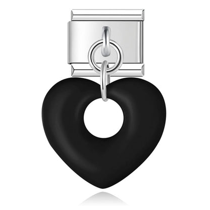 Puffed hollow heart dangle Italian charm close-up — 9mm bracelet, by Charmtastic