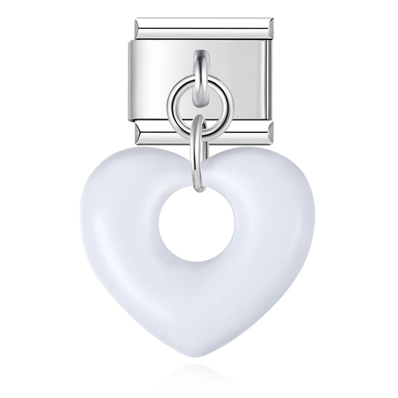 White puffed hollow heart dangle Italian charm, by Charmtastic