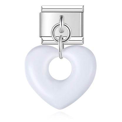 White puffed hollow heart dangle Italian charm, by Charmtastic