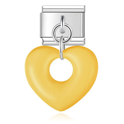 Yellow puffed hollow heart dangle Italian charm, by Charmtastic