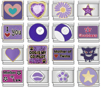 Purple-Themed Italian Charms — Amethyst Heart, Daisy, Star, Goddess & More Bracelet Links