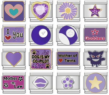 Purple Charms: Flower, Heart & Star – Italian charm bracelet charm, design 1 of 6, by Charmtastic