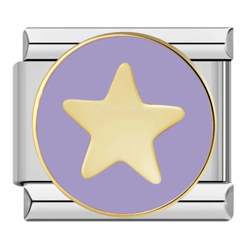 Purple Charms: Flower, Heart & Star – Italian charm bracelet charm, design 5 of 6, by Charmtastic