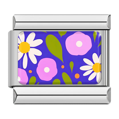Purple flowers and white daisies pattern Italian charm bracelet charm, by Charmtastic