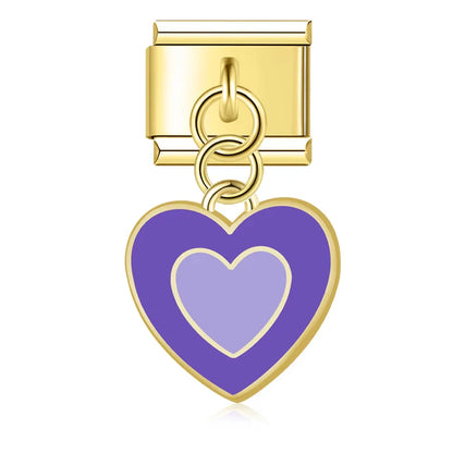 Purple heart gold Italian charm, by Charmtastic