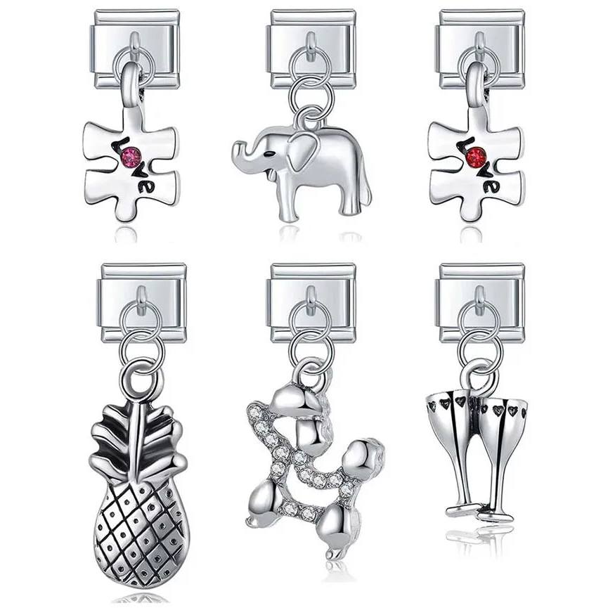 Elephant, poodle and love puzzle Italian charms, by Charmtastic