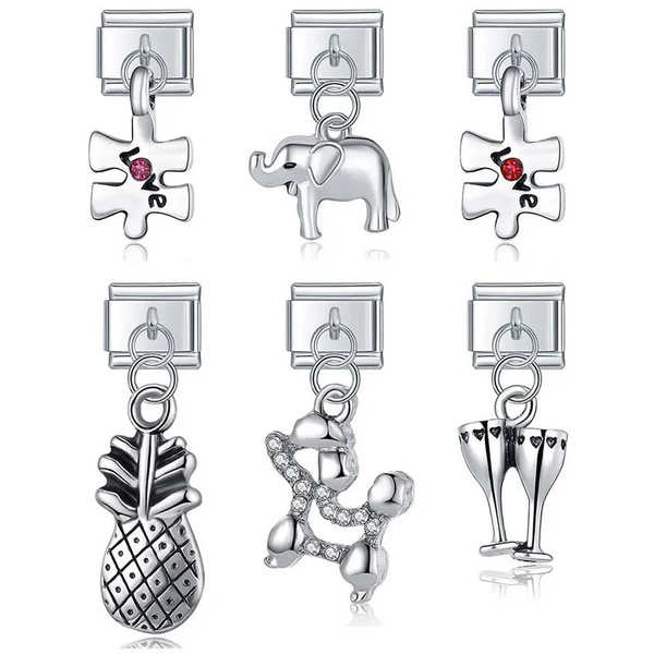 Elephant, poodle and love puzzle Italian charms, by Charmtastic