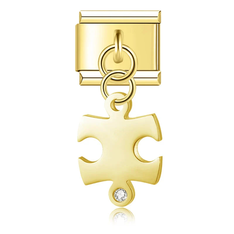Star Angel Puzzle Palm Charms – puzzle piece charm with CZ in gold, Italian charm bracelet charm by Charmtastic