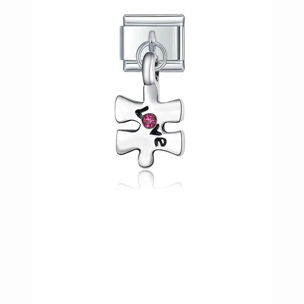 Pink love puzzle piece Italian charm, by Charmtastic