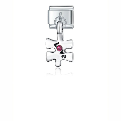 Pink love puzzle piece Italian charm, by Charmtastic