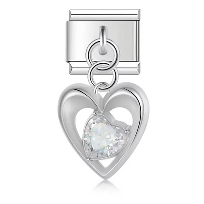 Pearl Heart & Flower Dangle Italian Charms — Mother of Pearl Pendant Bracelet Links