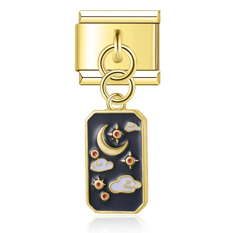Moon and clouds tarot gold Italian charm, by Charmtastic