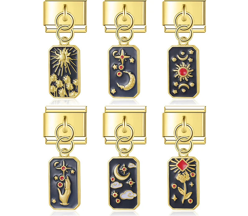 Tarot and starry sky gold Italian charms, by Charmtastic