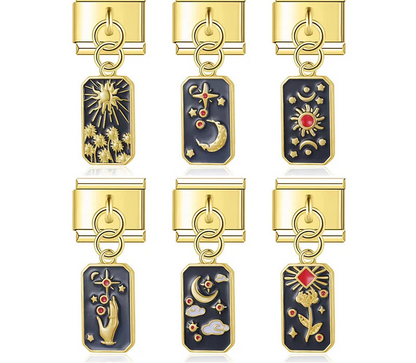 Tarot and starry sky gold Italian charms, by Charmtastic