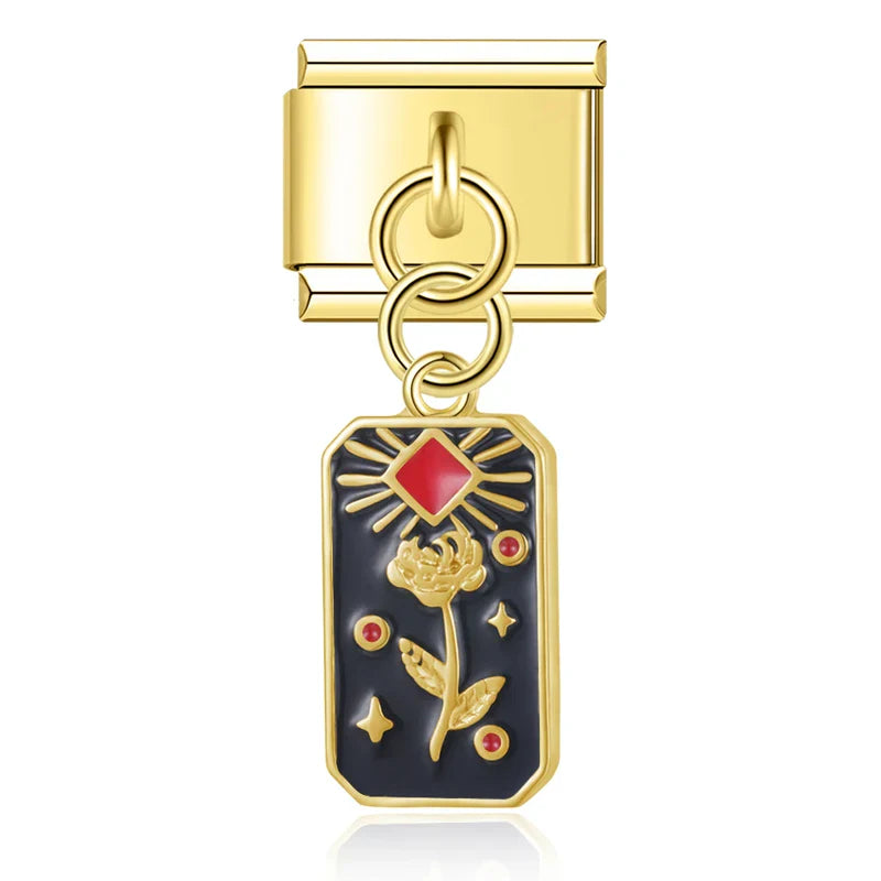 Rose and diamond tarot gold Italian charm, by Charmtastic