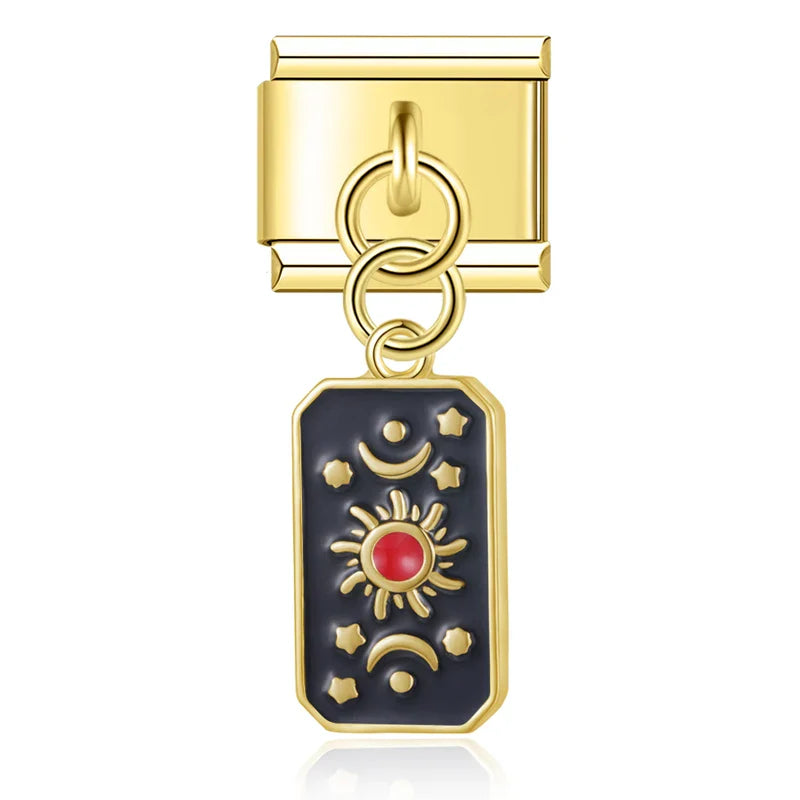 Sun and moon phases tarot gold Italian charm, by Charmtastic