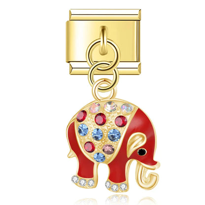 Red crystal elephant dangle Italian charm, by Charmtastic