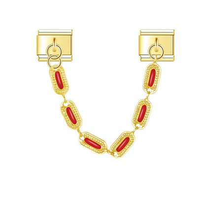Red gem gold safety chain Italian charm, by Charmtastic