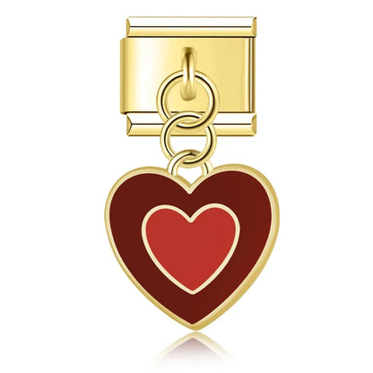 Red heart gold Italian charm, by Charmtastic