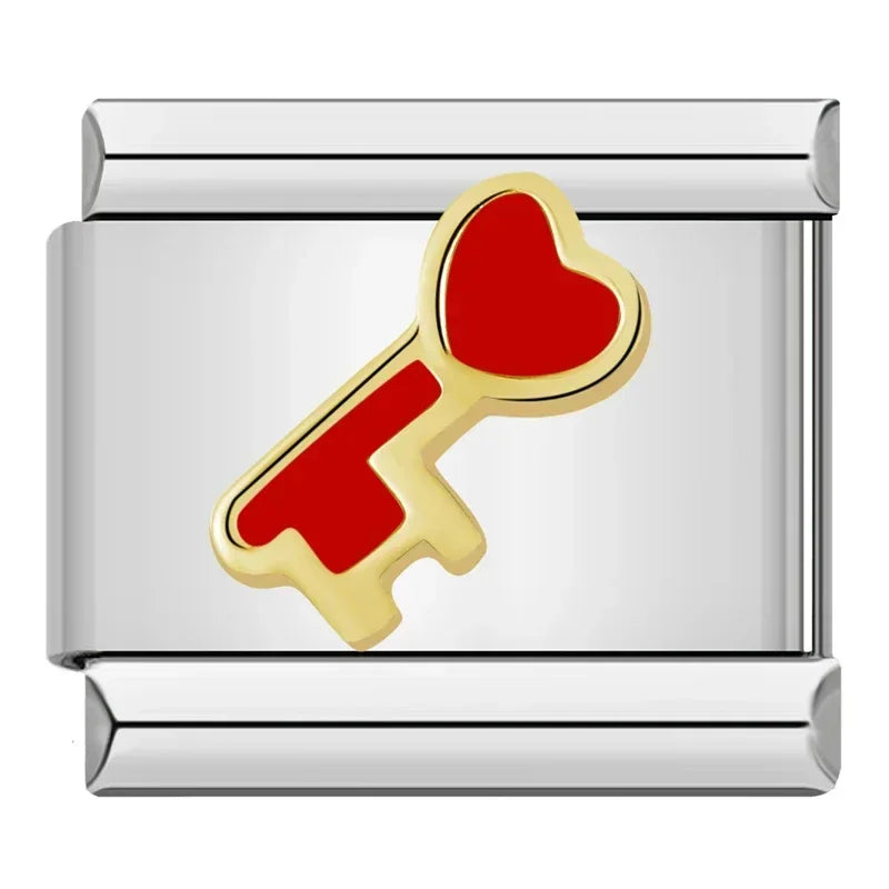 Red-Themed Charms: Glaze, Flower, Heart & Kiss Me – Italian charm bracelet charm, design 5 of 6, by Charmtastic