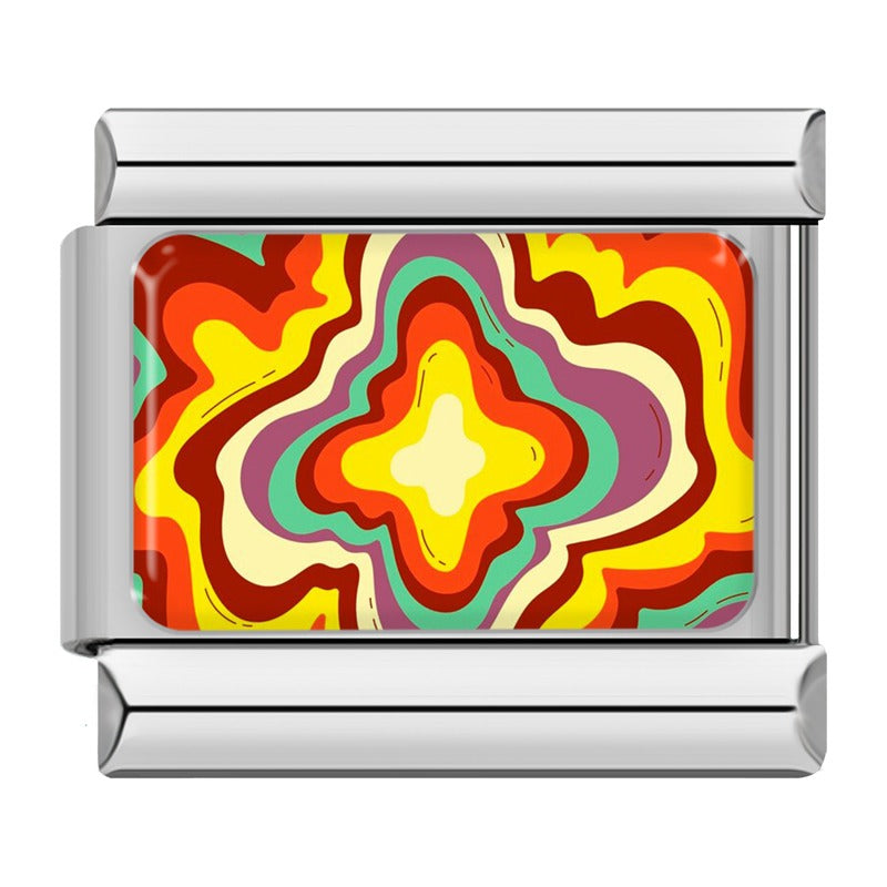 Red and yellow psychedelic star swirl Italian charm bracelet charm, by Charmtastic
