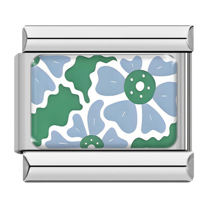 Retro 70s Floral & Botanical Pattern Italian Charms – blue and green retro daisy pattern rectangular enamel charm, Italian charm bracelet charm by Charmtastic