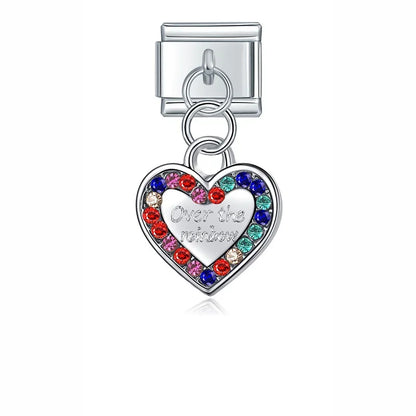 Rhinestone heart dangle Italian charm, by Charmtastic