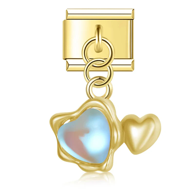 Gold blue aurora heart dangle Italian charm, by Charmtastic