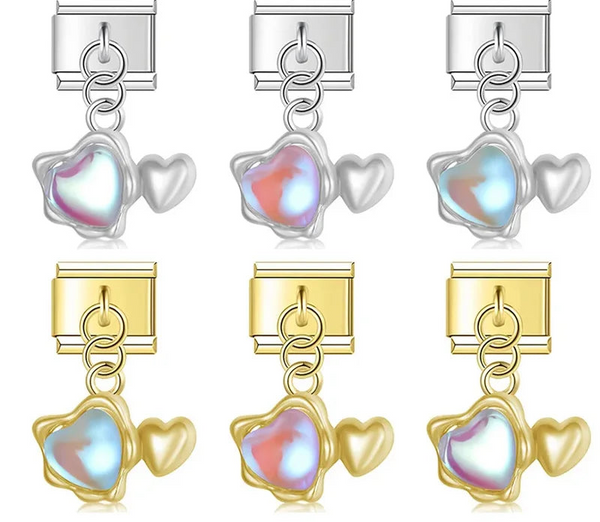 Romantic aurora heart dangle Italian charms in silver and gold, by Charmtastic
