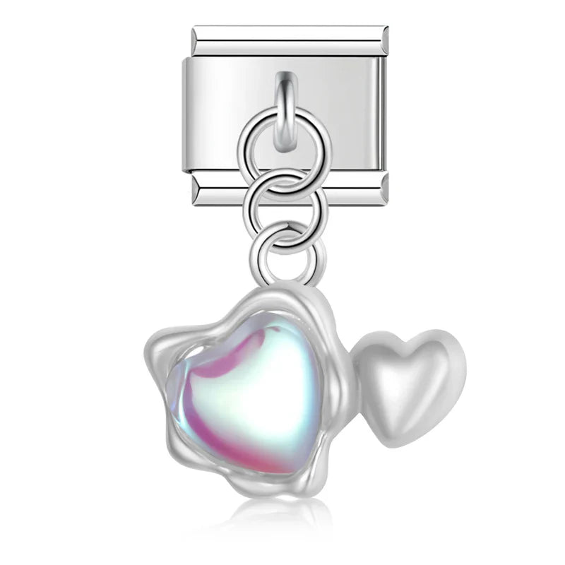 Silver white aurora heart dangle Italian charm, by Charmtastic