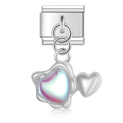 Silver white aurora heart dangle Italian charm, by Charmtastic
