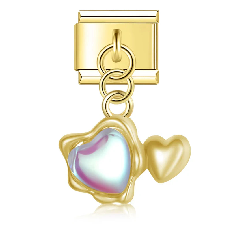 Gold purple aurora heart dangle Italian charm, by Charmtastic