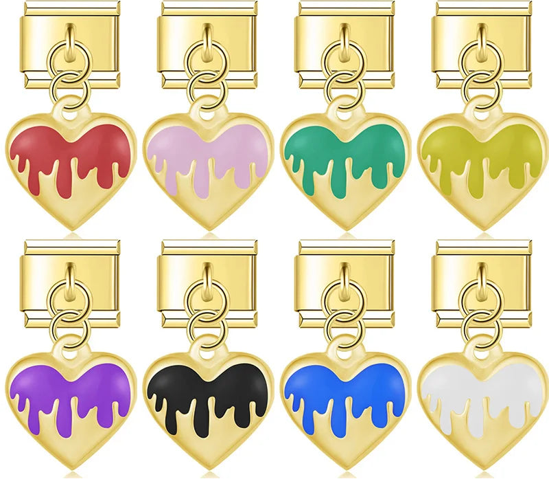Romantic drip heart dangle gold Italian charms, by Charmtastic